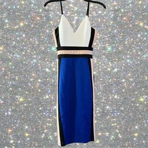 Blue, white, black and nude party dress